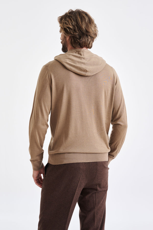 Scabal Camel Cashmere Merino Silk Blend Goole Zipped Hoodie Knit