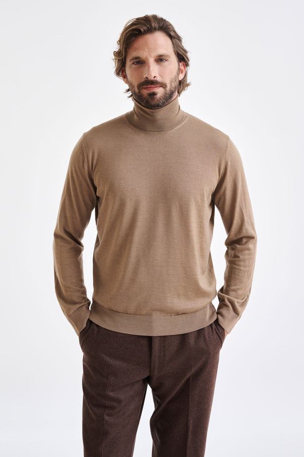 scabal Camel Cashmere Merino Silk Blend Telford Turtleneck Sweater