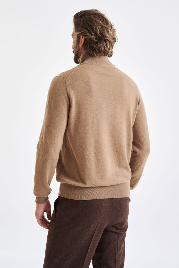 Scabal Camel Wool & Cashmere Plockton Zipped Mock Neck Sweater