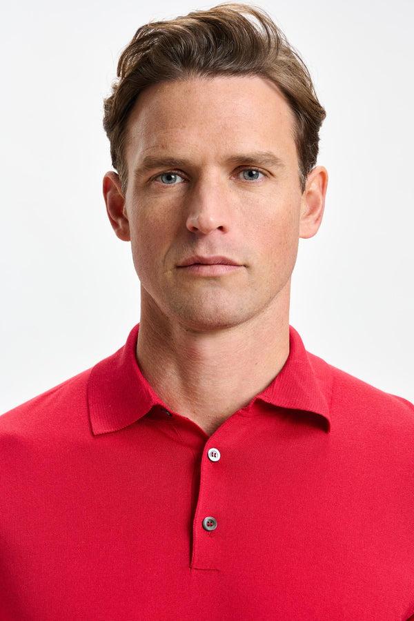 Scabal Carmine Silk Knitted Kendal Short Sleeve 3 Button Polo Shirt