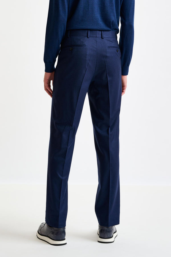 Scabal Dark Blue Super 100's Wool Farley Trousers Flannel Saxony