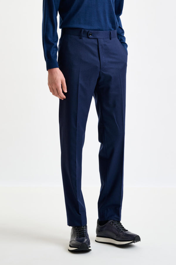 scabal Dark Blue Super 100's Wool Farley Trousers Flannel Saxony