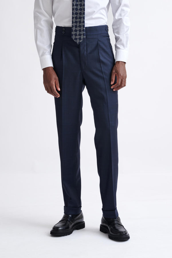 scabal Dark Blue Super 130's Wool Farley Trousers Eton