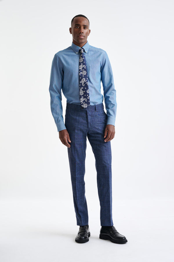 scabal Dark Blue Wool & Linen Farley Trousers Lifestyle