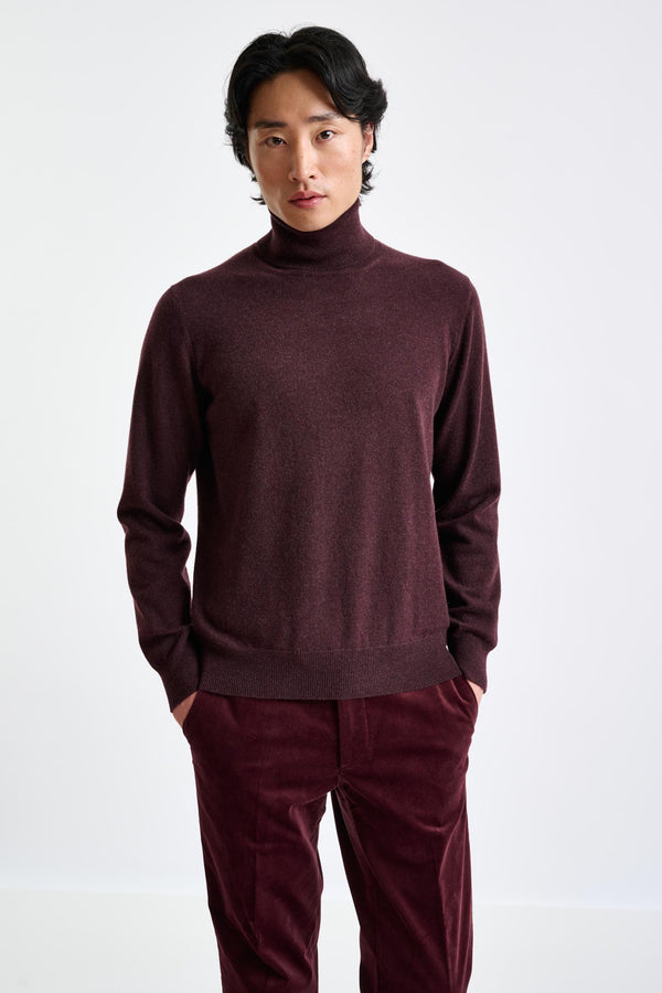 scabal Dark Burgundy 100% Cashmere Drumberg Rollneck Knit
