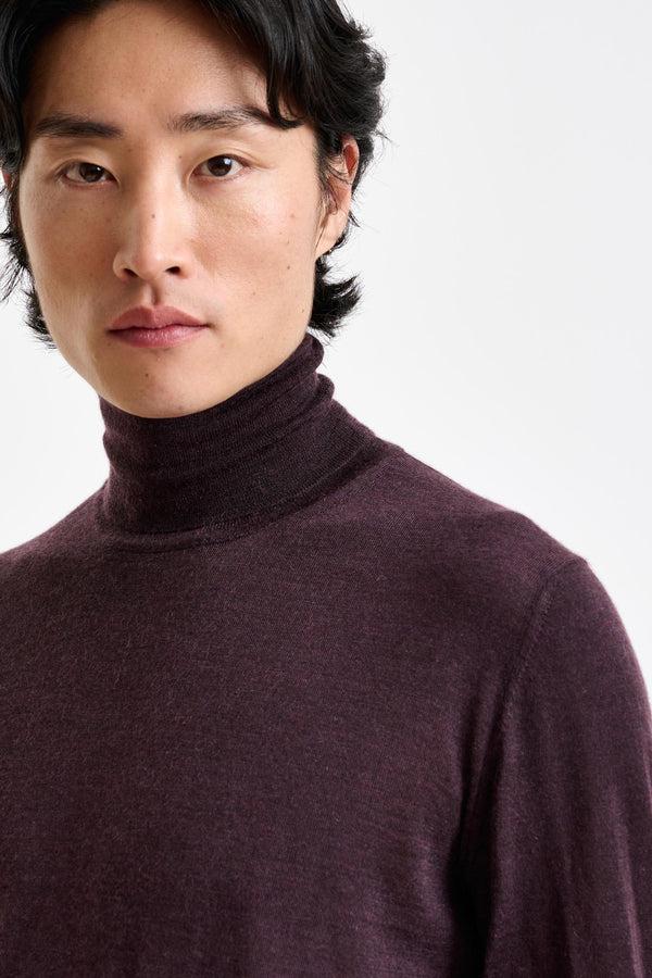 Scabal Dark Burgundy Cashmere & Silk Blend Telford Turtleneck Sweater