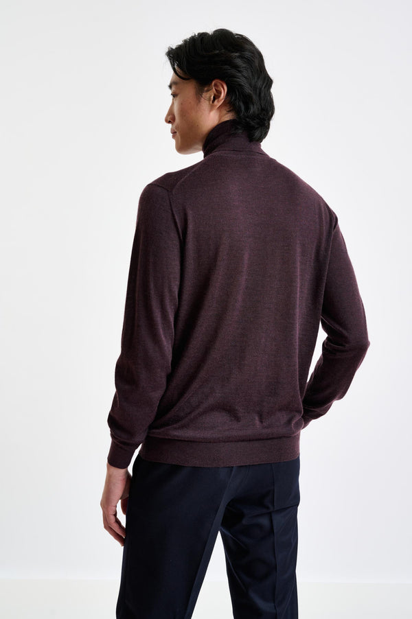 Scabal Dark Burgundy Cashmere & Silk Blend Telford Turtleneck Sweater