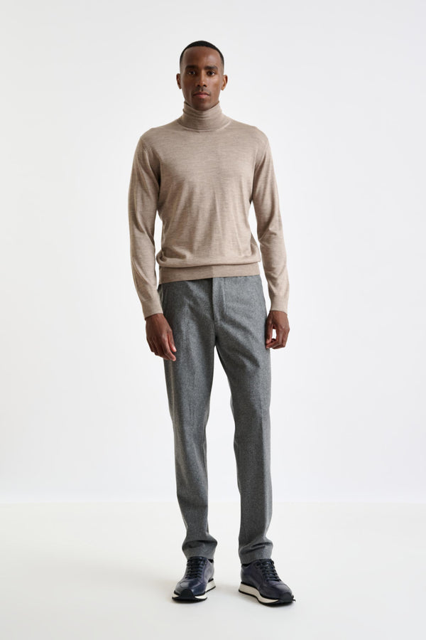 Scabal Dune Melange Cashmere Merino Silk Blend Telford Turtleneck Sweater