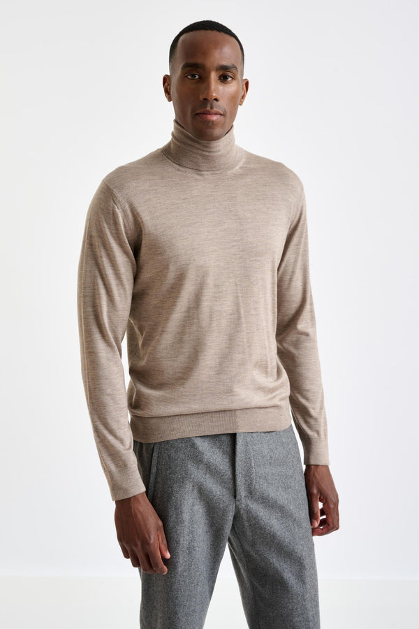 scabal Dune Melange Cashmere Merino Silk Blend Telford Turtleneck Sweater