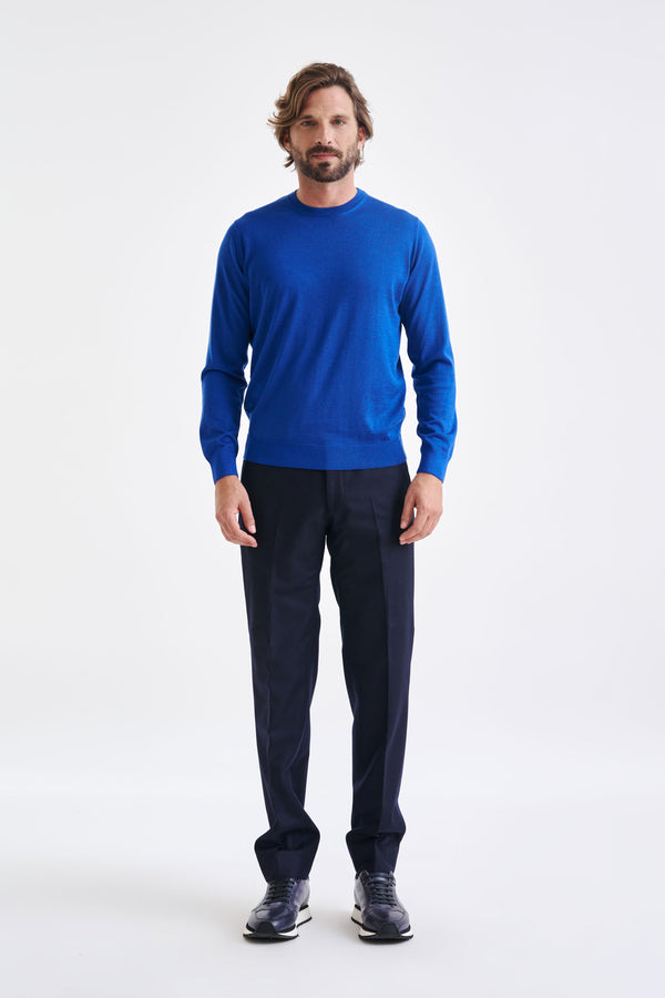 Scabal Galactic Blue Cashmere Merino Silk Blend Crewe Sweater