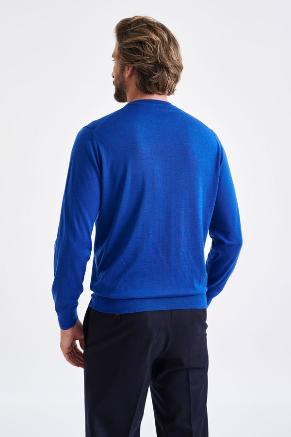 Scabal Galactic Blue Cashmere Merino Silk Blend Crewe Sweater