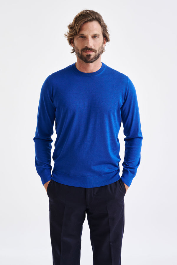scabal Galactic Blue Cashmere Merino Silk Blend Crewe Sweater