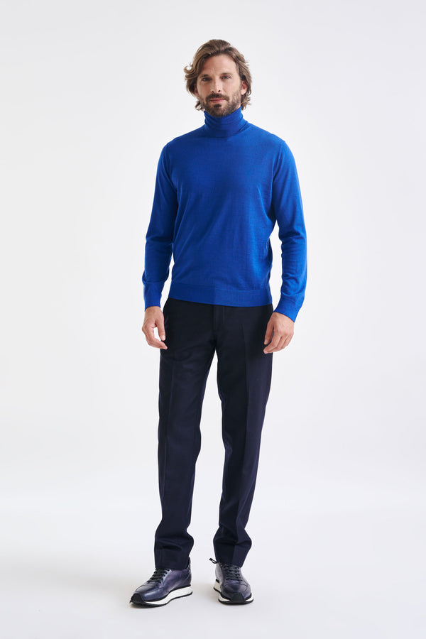 Scabal Galactic Blue Cashmere Merino Silk Blend Telford Turtleneck Sweater