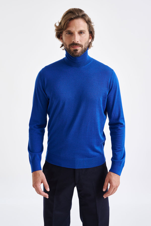 scabal Galactic Blue Cashmere Merino Silk Blend Telford Turtleneck Sweater