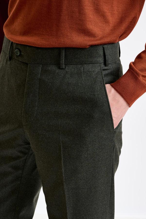 Scabal Green Super 100's Wool Farley Trousers Flannel Saxony