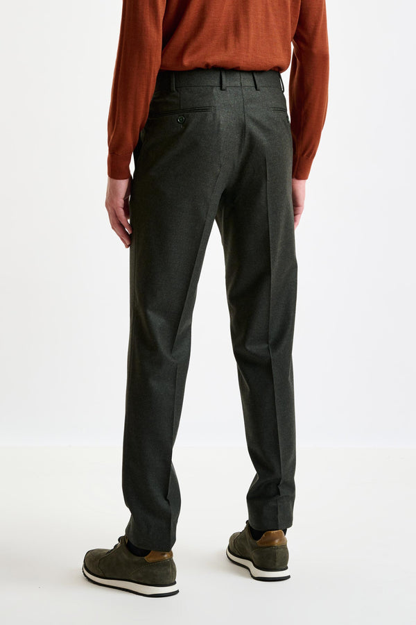 Scabal Green Super 100's Wool Farley Trousers Flannel Saxony