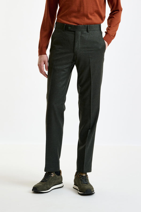 scabal Green Super 100's Wool Farley Trousers Flannel Saxony