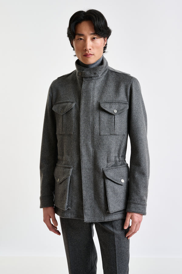 scabal Grey 100% Cashmere Dartmoor Field Jacket Zeus