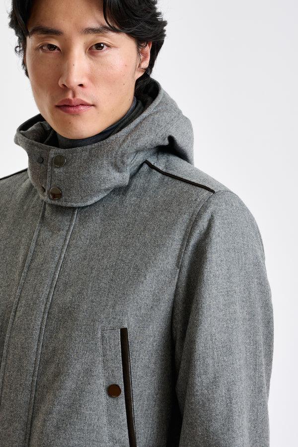 Scabal Grey 100% Technical Wool Flannel Bedford Parka