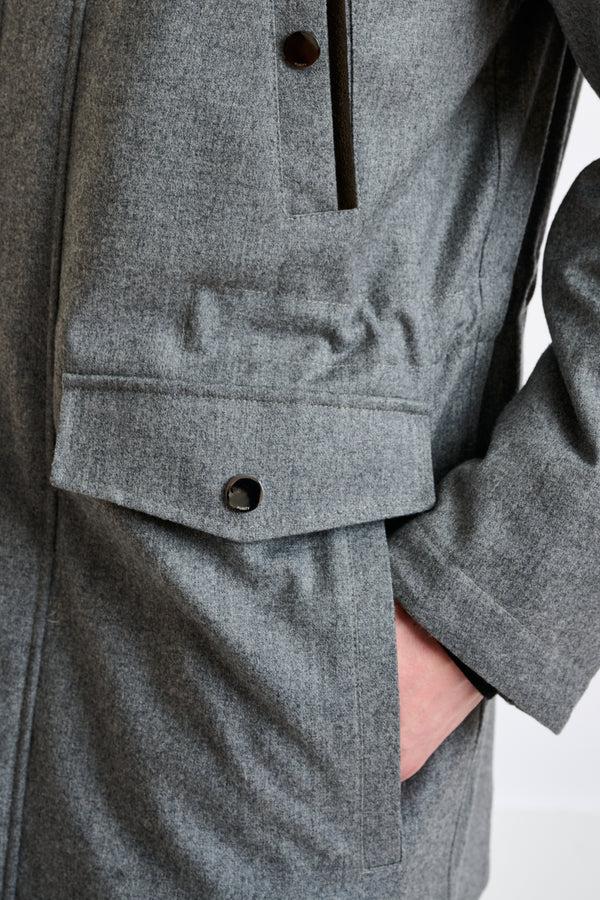 Scabal Grey 100% Technical Wool Flannel Bedford Parka