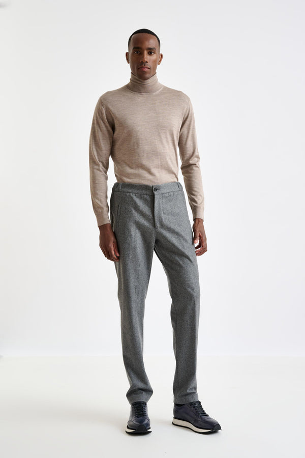 Scabal Grey 100% Wool Perth Drawstring Trouser Flannel Saxony