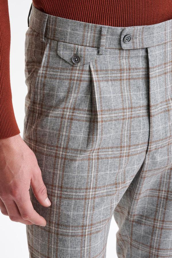 Scabal Grey Brown Check Wool & Cotton Farley Trousers Lifestyle