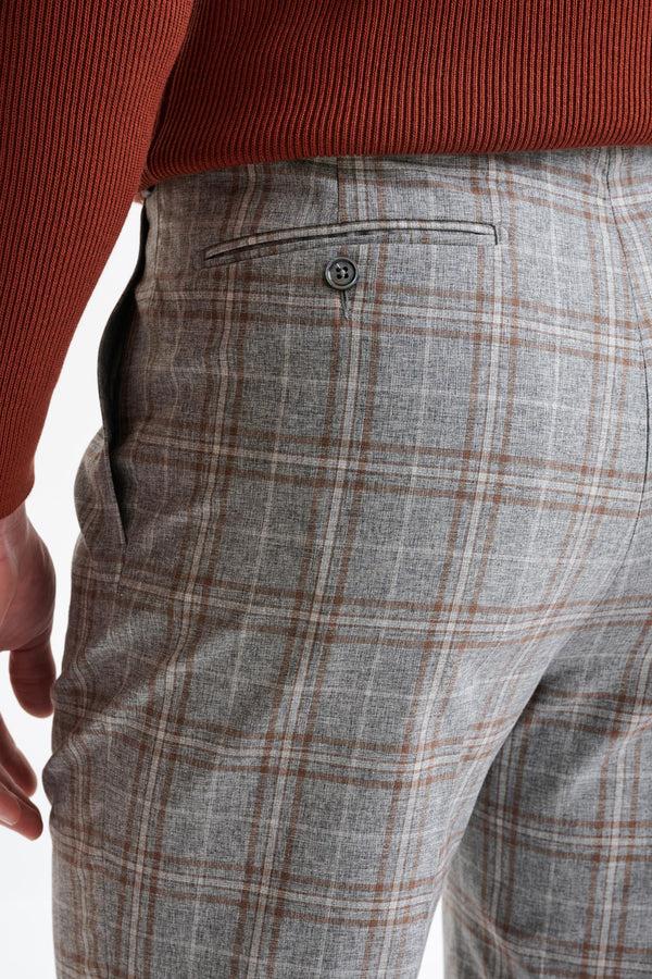 Scabal Grey Brown Check Wool & Cotton Farley Trousers Lifestyle