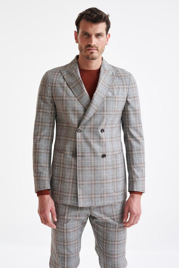 scabal Grey Brown Check Wool & Cotton Kenton Jacket Lifestyle