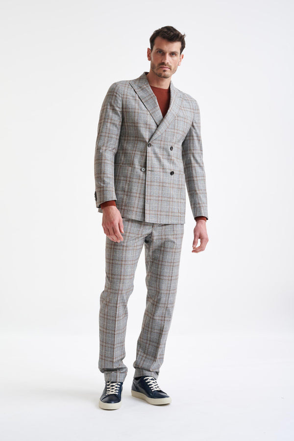 scabal Grey Brown Check Wool & Cotton Silk Kenton Suit Lifestyle