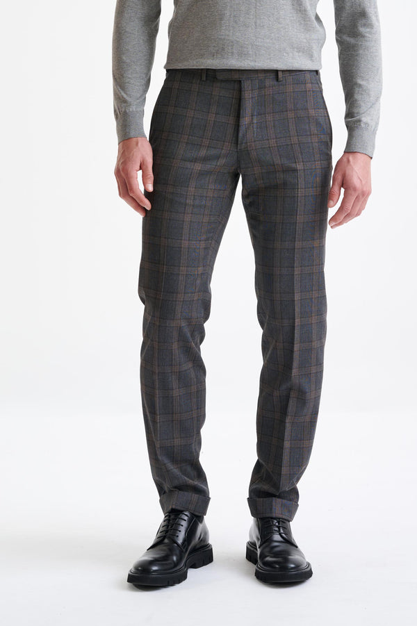 scabal Grey Brown Check Wool Farley Trousers Lifestyle