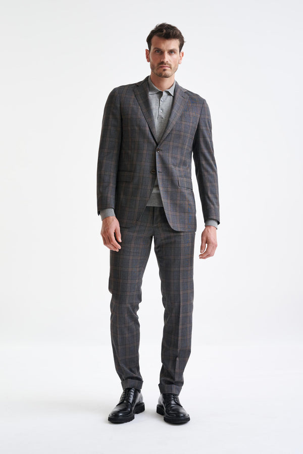 Scabal Grey Brown Check Wool Kenton Jacket Lifestyle