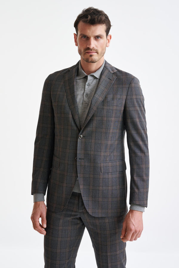 scabal Grey Brown Check Wool Kenton Jacket Lifestyle