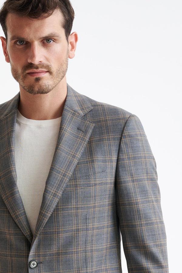 Scabal Grey Check Super 130's Wool Soho Jacket Mosaic