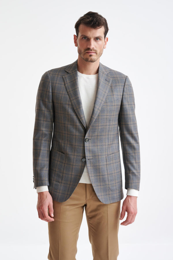 scabal Grey Check Super 130's Wool Soho Jacket Mosaic