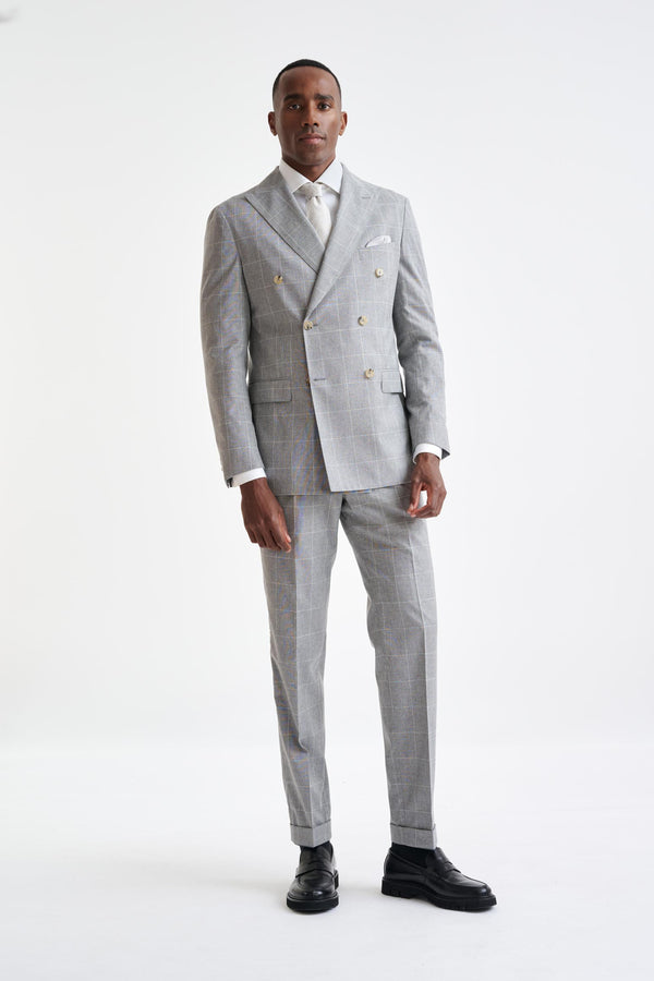 scabal Grey Check Wool & Cotton Silk Kenton Suit Lifestyle