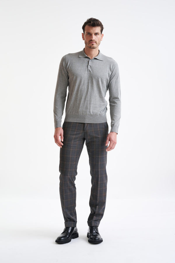 Scabal Grey Cotton Harwich Long Sleeve Knitted Polo
