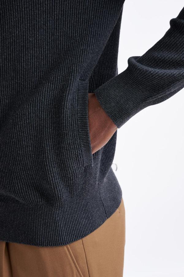 Scabal Grey Melange Cotton Exford FullZip Knitted Sweater