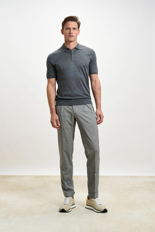 Scabal Grey Silk Knitted Kendal Short Sleeve 3 Button Polo Shirt