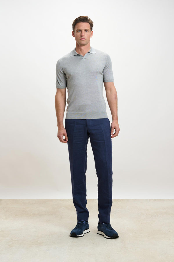 Scabal Grey Silk Knitted Short Sleeve Open Collar Cawdor Polo Shirt