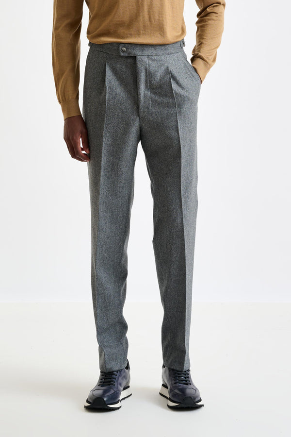 scabal Grey Super 100's Wool Farley Trousers Flannel Saxony