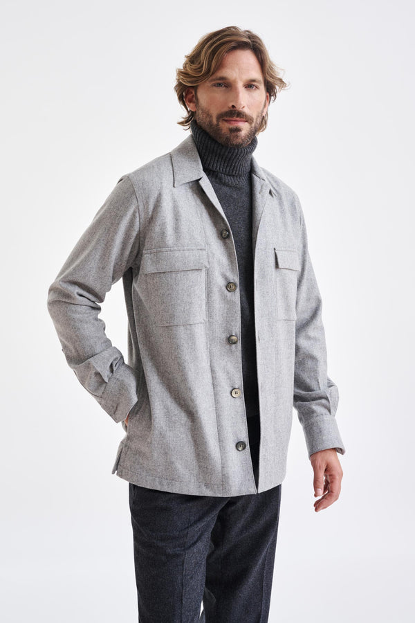 Scabal Grey Super 100's Wool Shirt Jacket Flannel Saxony