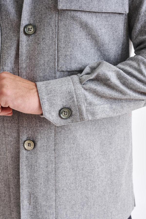 Scabal Grey Super 100's Wool Shirt Jacket Flannel Saxony