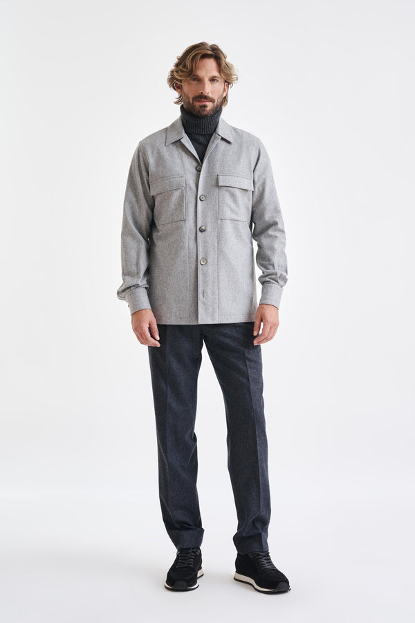 scabal Grey Super 100's Wool Shirt Jacket Flannel Saxony