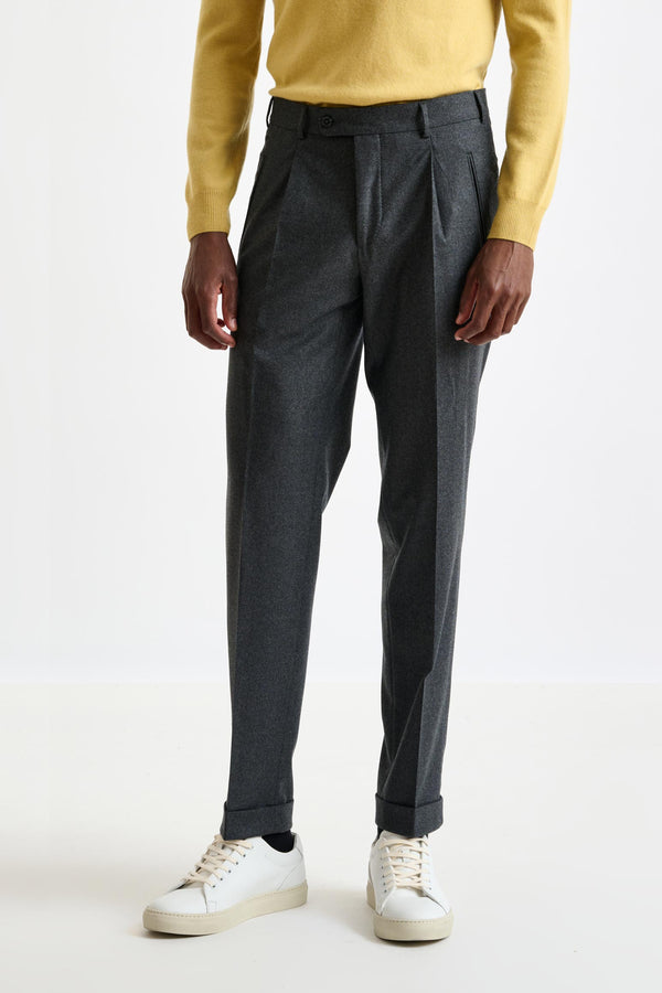 scabal Grey Super 120's Wool Farley Trousers Flannel Saxony