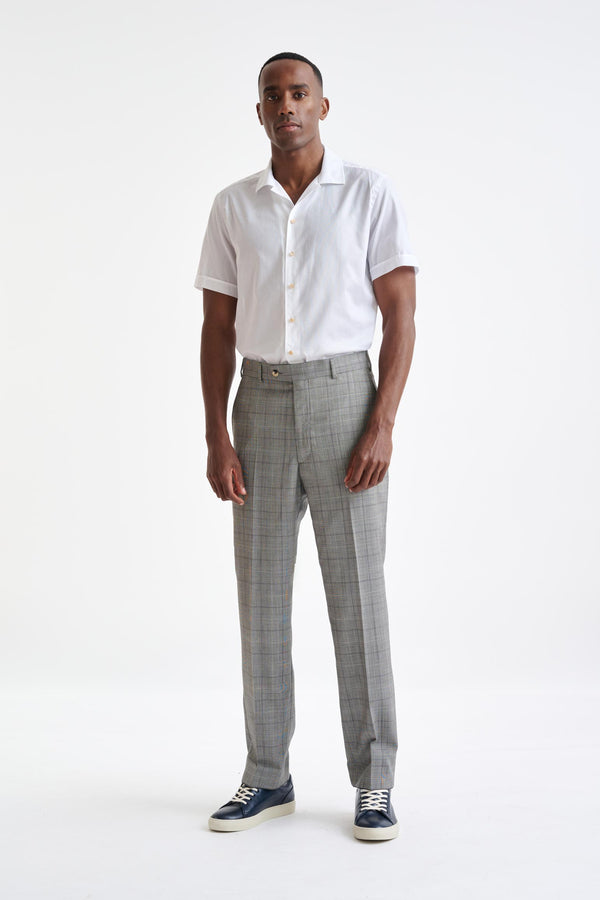 Scabal Grey & White Check Wool Farley Trousers Cosmopolitan