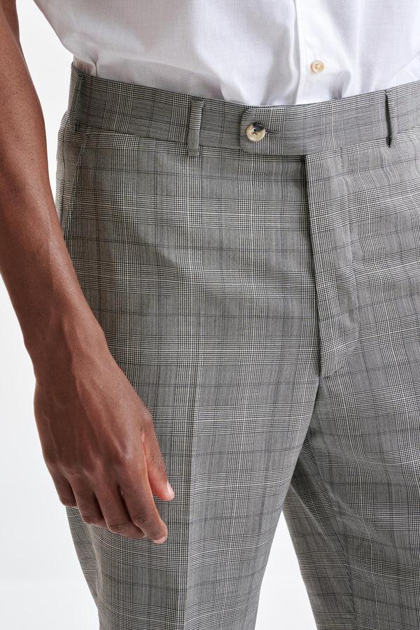 Scabal Grey & White Check Wool Farley Trousers Cosmopolitan