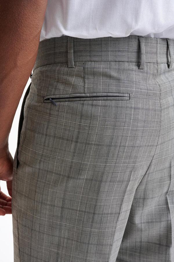 Scabal Grey & White Check Wool Farley Trousers Cosmopolitan