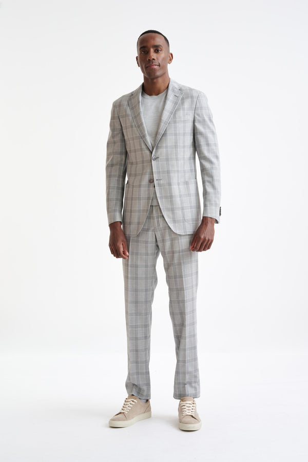 scabal Grey & White Check Wool & Silk Kenton Suit Lifestyle
