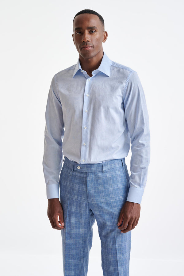 scabal Light Blue 100% Cotton Oxford Panama Formal Shirt