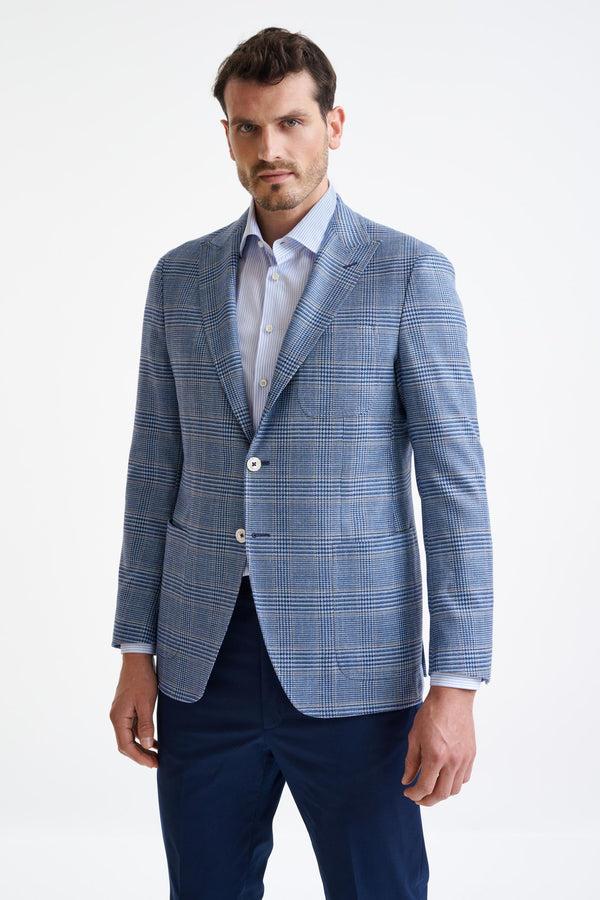 scabal Light Blue Check Wool & Silk Kenton Jacket Amalfi Trend